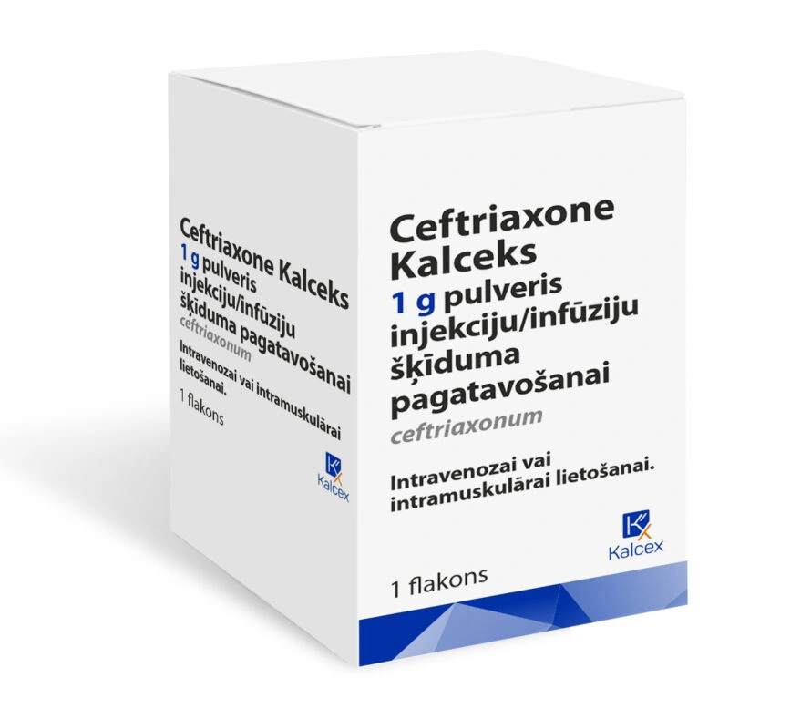 Ceftriaxone Kalceks 1 g pulveris injekciju/infūziju šķīduma pagatavošanai, 1 flakons