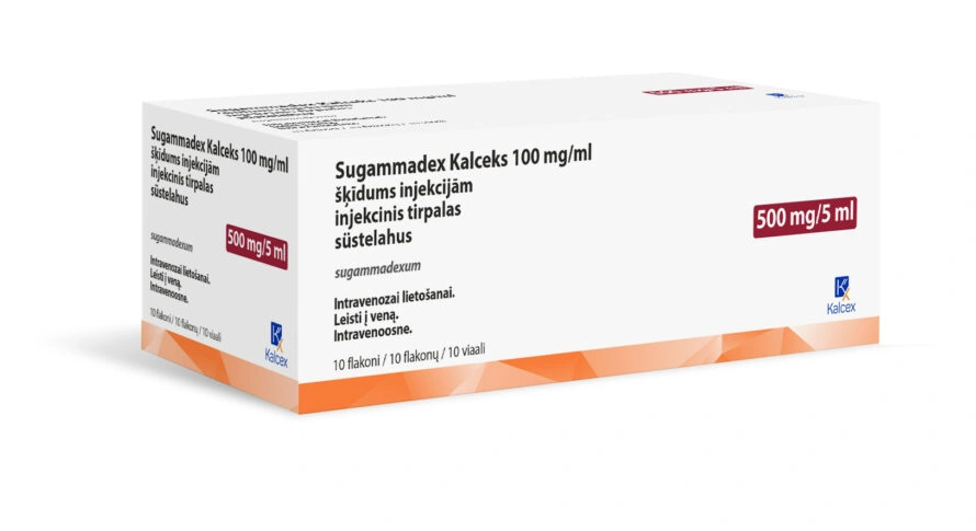 Sugammadex Kalceks 100 mg/ml šķīdums injekcijām, 10 flakoni pa 5 ml